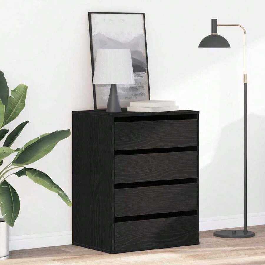 vidaXL Armoire à tiroirs Noir 60 x 41 x 76 cm Bois d'ingénierie - Noir - Voir 1
