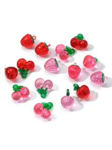 5个树脂透明逼真3D草莓樱桃吊坠，DIY饰品，耳环，手机壳，钥匙扣配件