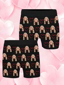 定制人脸印花男士三角裤，个性化内裤，防卷边短裤，可定制照片印花男士平角内裤，定制人脸内裤，个性化男士内裤，可定制照片三角裤，送给男友/老公的理想礼物，男士定制礼物，冬季，个性化礼物，周年纪念，节日 - 黑色 - 查看 5