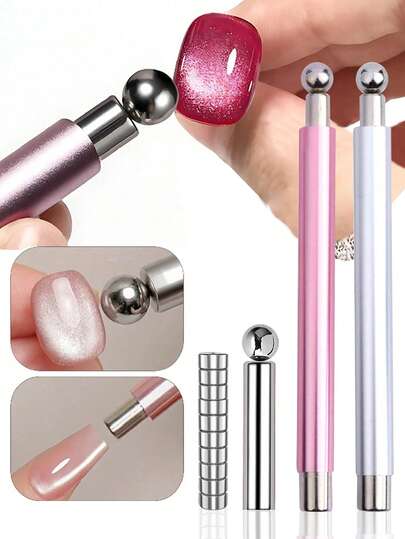 双头猫眼磁性美甲工具，表面光滑闪亮，适用于各种颜色的凝胶指甲油等美甲产品。美甲磁铁、美甲工具、美甲磁性工具、美甲配件、专业美甲配件、时尚工具、设计精准、结构坚固