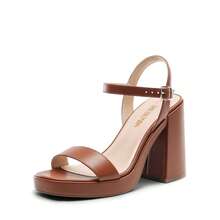 Women Chunky Heel Platform Heeled Sandals Fashionable Square Open Toe Ankle Strap Buckle Decor Heeled Sandals Wedding Party Evening Prom Dance Dress Pump Sandals Shoes - 棕色 - 查看 3