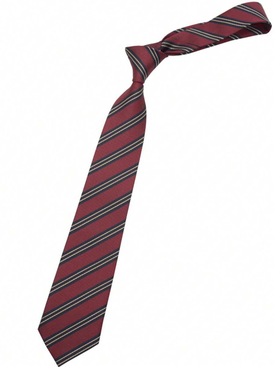 Women's Striped Collegiate Style Casual Tie, Dark Red Tie, Suitable For Halloween Costume - Wine Red - View 1