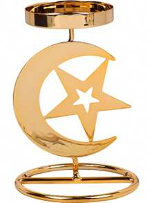 1Pc/Set Star And Moon-Themed Candle Holder. Made Of Bright Gold Metal Wire, It Is Crafted Into A Mesh Hollow Design. The Style Is Minimalist. Suitable For Decorating The Living Room Table Or Bedroom Vanity In A Light Luxury Retro Home, Creating An Atmosphere For Romantic Dinners Or Casual Tea Rooms; It Is Also Suitable For Holiday Decorations And Small Gatherings Featuring Star And Moon Cultural Symbols, Such As Eid. - Multicolor - View 19