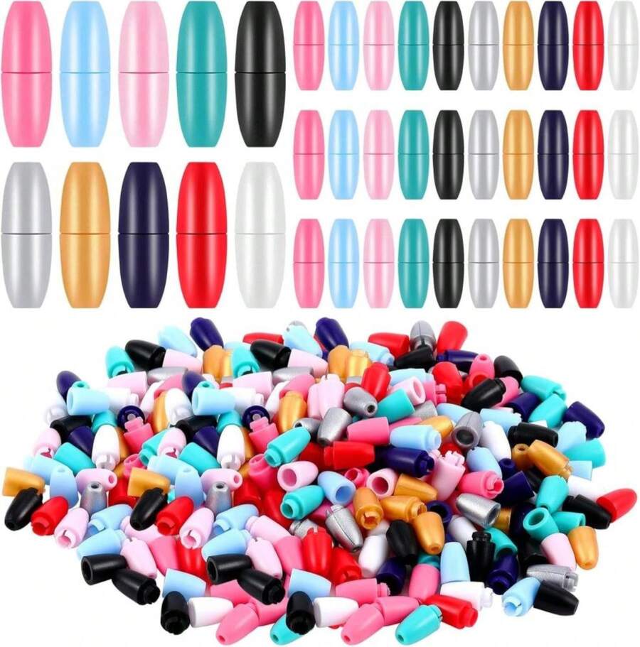 WILLBOND 100 Pcs Plastic Breakaway Clasps Bead Barrel Connectors Safety Breakaway Clasp Lanyard Clips For Necklace Bracelet Lanyard Jewelry Making (Black,White) - ColorD - 查看 1