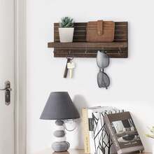 Giá treo chìa khóa gắn tường có kệ – Hộp đựng thư bằng gỗ mộc mạc với 5 móc treo, thích hợp để cất giữ đồ ở lối vào, trang trí nhà kiểu nông trại. - màu đen - Xem 6