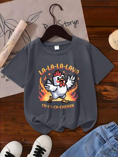 Boys' Casual Flame Monkey Cartoon Graphic T-Shirt, Loose Fit Short Sleeve Round Neck Tee For Kids, Perfect Summer Gift For School And Outdoor, Spring/Summer