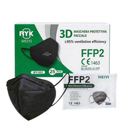 25PCS/50PCS Protective Mascarillas Black CE Certified FFP2 Face Mask 5Layers Non-Wove Adult