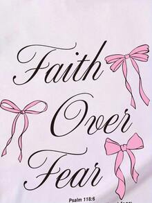 2pcs Girls Casual Round Neck Letter & Bow Print Ruffle T-Shirt, Knit Top And Flare Pants Set, Suitable For Home And Outings, Flare Pants Set - Pink - View 4