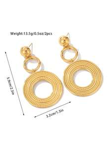 YUNCHUN 1 Pair Golden Fashion Double Hoop Bohemian Style Unique Texture Retro Minimalist Luxury Metal Dangle Earrings, Suitable For Gatherings With Friends, Romantic Festivals, Dates, Street Style, Celebrity Events, Great Gift For Valentine's Day, Mother's Day, Girlfriend - Gold - View 8