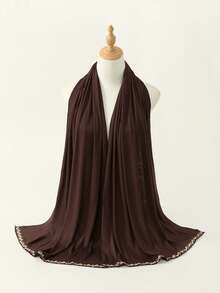 1 pieza Hiyab de mujer de unicolor con textura tejida y decorado con rhinestones, chal largo musulmán suave y cómodo de modal, versátil para uso diario, viajes, fiestas, fotografía - Multicolor - Ver 25