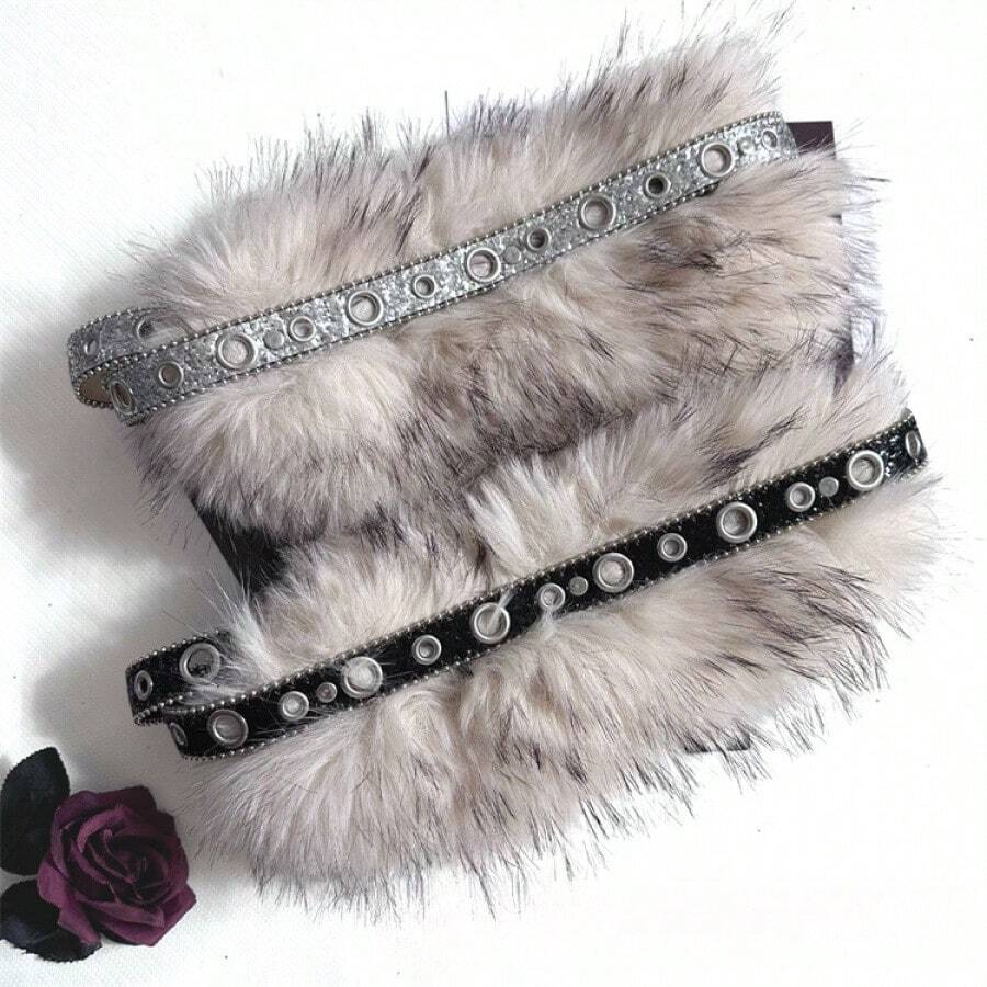 Retro Belt, Personalized Fur Punk Accessories, Spliced New Belt, Spicy Girl Y2k Waist Seal - 3 - Xem 1