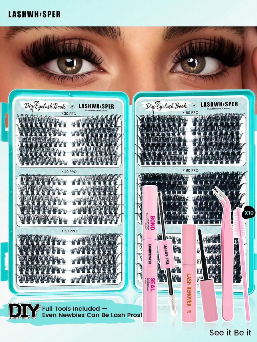 DIY Eyelash Clusters, Lightweight & Flowy False Eyelashes, Natural Look Individual Lashes, Mixed Length (9-16mm), D-Curl Ultra-Lightweight, Reusable Cluster Lashes, Suitable For Everyday Makeup - Baby Blue - View 1