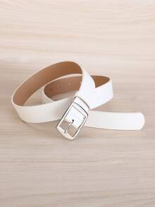 1 pieza Cinturón blanco para hombre con hebilla cuadrada, de piel sintética, estilo casual de moda - Blanco - Ver 2