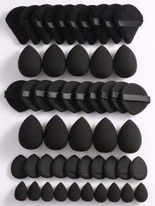 50/40/30/20/10/5pcs Makeup Set, Includes: 10 Liquid Makeup Sponges + 10 Mini Liquid Makeup Sponges + 10 Triangle Powder Puffs (Suitable For Loose Powder And Base Makeup) + 10 Cushion Puffs (Suitable For Facial Makeup) + 10 Mini Cushion Puffs (Suitable For Concealer And Foundation). - Black - View 2