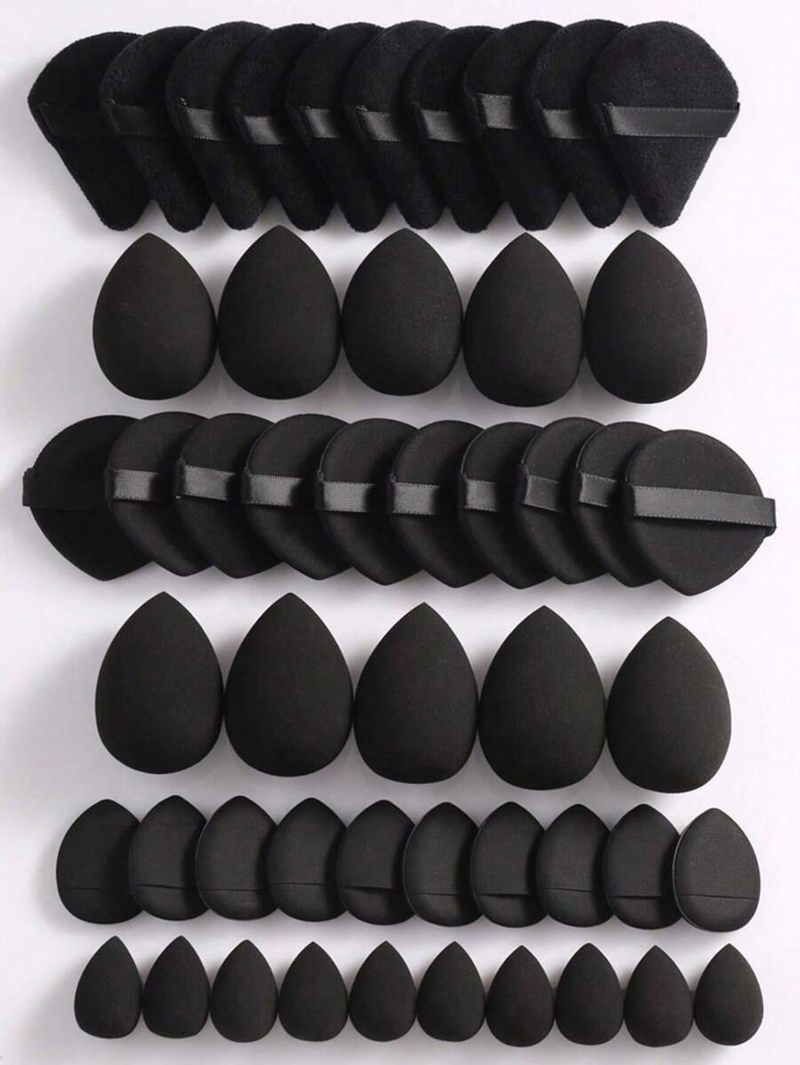 50/40/30/20/10/5pcs Makeup Set, Includes: 10 Liquid Makeup Sponges + 10 Mini Liquid Makeup Sponges + 10 Triangle Powder Puffs (Suitable For Loose Powder And Base Makeup) + 10 Cushion Puffs (Suitable For Facial Makeup) + 10 Mini Cushion Puffs (Suitable For Concealer And Foundation).