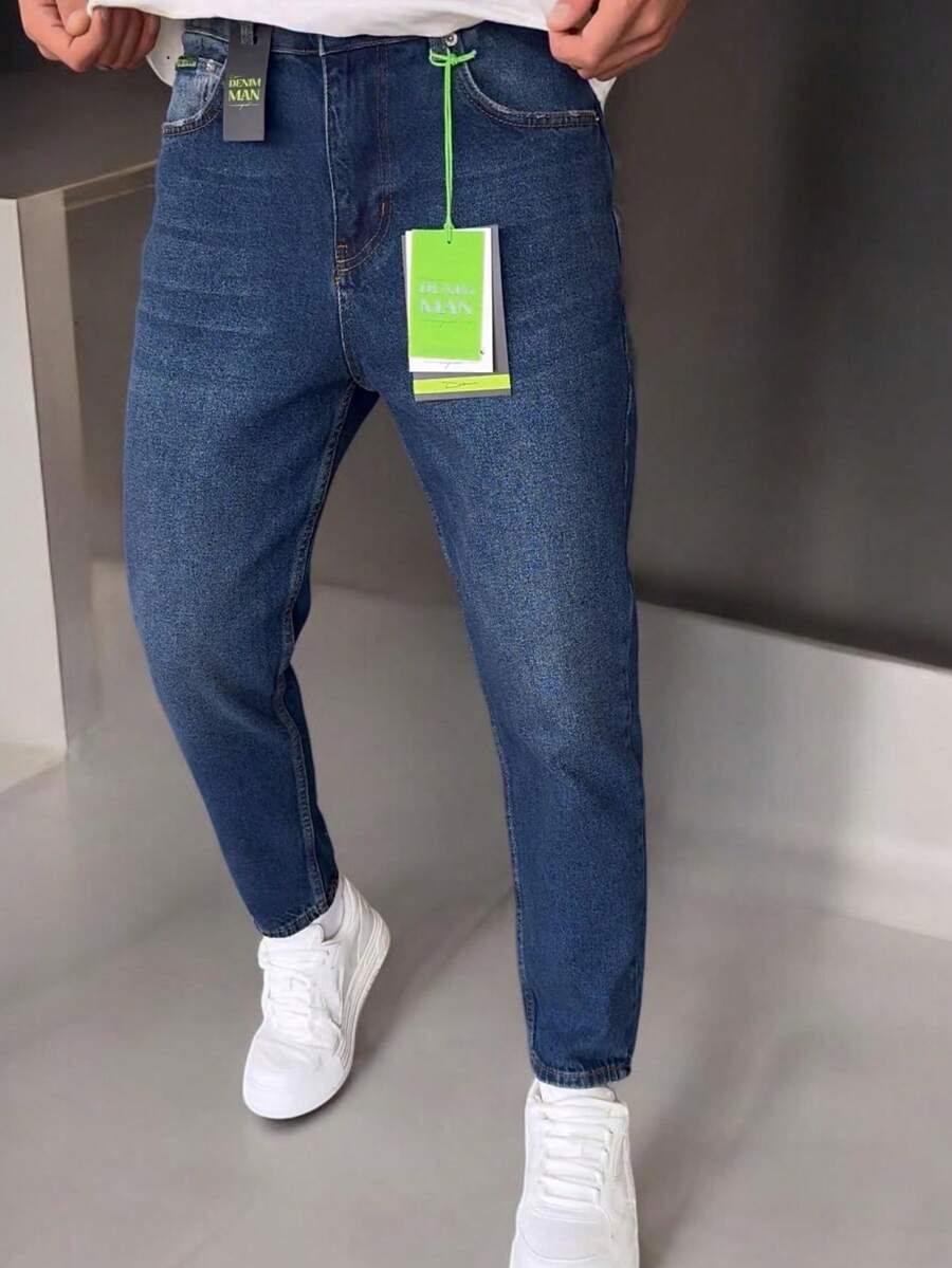 Men's Casual Everyday Commute Versatile Jeans With Pockets - Navy Blue - View 1