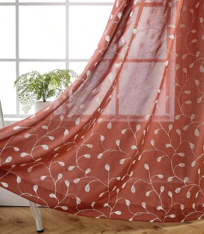 Cortinas de ventana de lino falso semitransparente con bordado floral, con ojales, para dormitorio y sala de estar, de 84 pulgadas de largo, 2 paneles, color blanco pálido, decoración del hogar