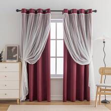 Blackout And Sheer Layered Solid Window Curtain Panel Pair With Grommet Top, 52Wx63L, Orange - Anytime Use - 酒紅色 - 查看 8
