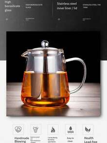 1pc 304 Stainless Steel Glass Teapot, Heat-Resistant Glass Teapot, Household Tea Set Flower Pot Tea Maker Set, Suitable For Home, Restaurant, Camping, Office, Summer, Winter Beverage Set - Transparent - View 8