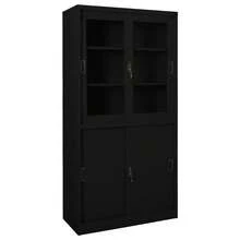 vidaXL Büroschrank mit Schiebetür, Weiß, 90 x 40 x 180 cm, Stahl - Schwarz - Übersicht 1