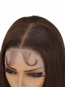 优雅直发蕾丝前假发，13x6英寸瑞士蕾丝，高温丝隐形蕾丝，适合节日、派对、婚礼、假日、角色扮演等多种场合——自然逼真，佩戴舒适 - 巧克力棕 - 查看 4