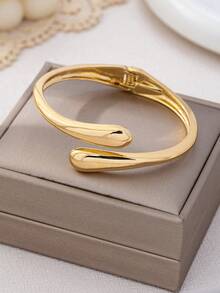 3pcs/1pc Fashionable Exquisite Minimalist Golden Geometric Hollow Textured Metal Bangle Set, Suitable For Women, Delicate Accessory, Gift For Valentine's Day, Mother's Day, Wedding - Yellow Gold - View 10