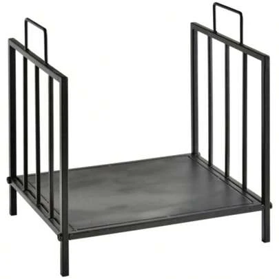 Indoor Firewood Rack, 44.5 X 33 X 46.5 Cm, Log Holder With Handles For Firewood, Black Metal.