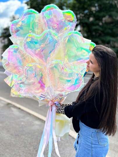 3/6个彩色透明心形装饰品，适用于生日派对、礼物、氛围营造、彩色主题派对装饰