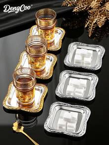 Dengcoo 1/3/6pcs Frosted Gilt Edged Cake Plate, Seasoning Plate, Butter Plate, Cup Holder, Square Cup Holder, Cup Mat, Dinner Plate, Date Plate, Candy Plate, Türkiye Black Tea Cup Plate, For Home, Cafe, Festival - Tray - View 7