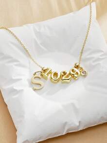 Customized Minimalist Fashionable Elegant Personalized Initial Zirconia Sparkling Accessory Numeral Bracelet, Vintage, Minimalist, Unisex, Casual, Customized, Personalized, Unique, Ideal Gift For Him/Her, Boyfriend, Girlfriend, Dad, Family, Friends, Son, Mom, Daughter, Grandparents, Suitable For Anniversary, Birthday, Daily Wear, Wedding, Graduation, Prom, Party - Gold - View 2