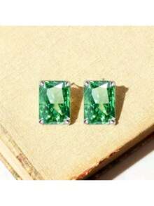 High Quality Zinc Alloy Material, Golden, Green Diamond Square Earrings, Daily Match With Daily Outfit, A Delicate Gift For Women. Local Warehouse. - Golden - View 8