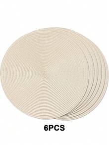 4/6 件装 15 英寸象牙白圆形编织 PP 餐垫，多种颜色可选，可水洗，防滑耐热，可用作桌垫、杯垫、花瓶垫，适用于婚礼、节日派对、餐厅、厨房、农舍风格、圣诞节和新年派对 - 象牙白色 - 查看 11