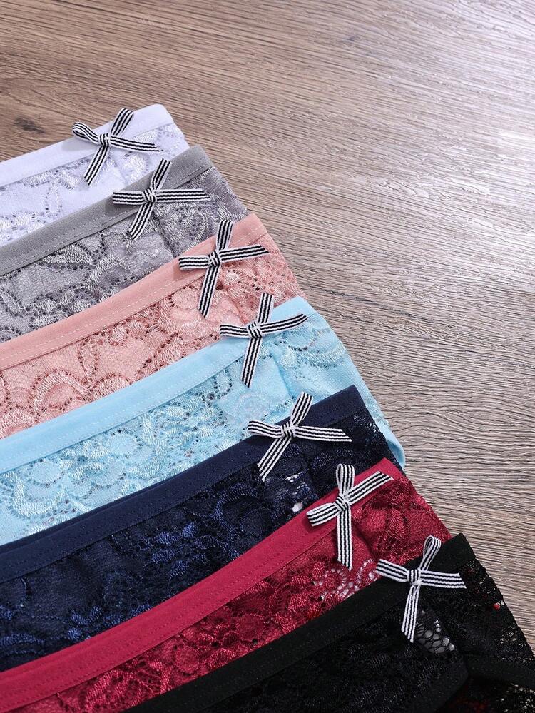 7pcs Women's Bow Lace Patchwork Comfortable Briefs - Multicolor - View 3