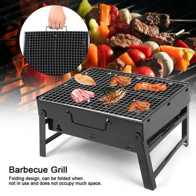 Grill i 304 rostfritt stål: Multifunktionell grill för jämn uppvärmning, perfekt för camping och picknick.