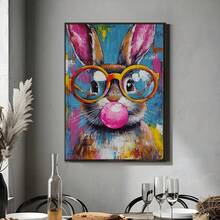 1pc Cute Rabbit Wearing Glasses Canvas Art Print - Vibrant Easter Wall Decor, Frameless Home Room Decoration, Ideal Holiday Gift, Rabbit Accessory - Multicolor - View 4