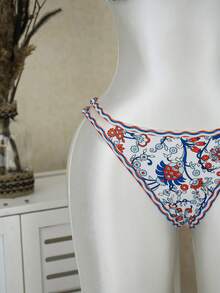 26SS Damen 2-teiliges Bikini-Set mit Blume Muster, gerüschter Neckholder-Ausschnitt & Kreuz-Rückendesign, geeignet für Strand, Pool-Party, Urlaub, Sommer - Verschiedenfarbig - Übersicht 7