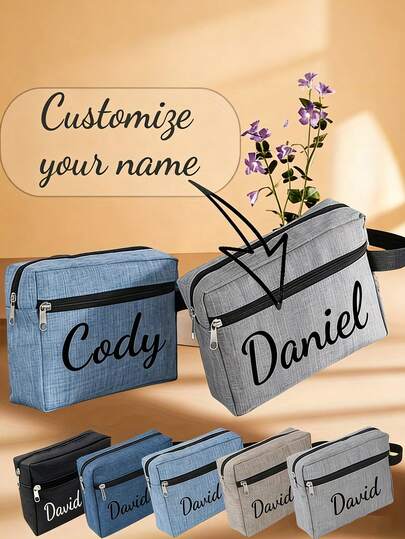Personalized Men's Polyester Cosmetic Bag, Foldable And Lightweight Travel Makeup Bag With Top Handle And High-Quality Zipper, Ideal For Storing Basic Grooming And Shaving Essentials, Durable And Essential For Travel