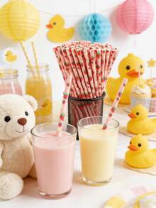 100/50/25pcs Strawberry Patterned Paper Straws, Disposable Drinking Straws, Suitable For Girls' Birthday Party, Baby Shower, Summer Berry Theme, 1st Birthday Party Supplies - Multicolor - View 9