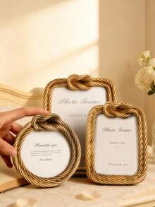 Elegant Gold Rope Knot Photo Frame Set - Vintage Round And Rectangular Decorative Frames, Suitable For Bedroom Vanity, Living Room Tabletop, Wedding/Birthday Gift, Exquisite Twisted Design Photo Display, Fits 4x6/5x7 Photos, Fashionable Home Decor Accent - Multicolor - View 10