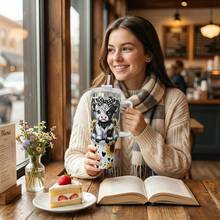 40oz Tumbler With Handle And Straw Lid, Stainless Steel Vacuum Insulated Travel Mug, Fits Car Cup Holder, Hot & Cold Drinks, Cute Cow Sunflower Design, Birthday Gift For Women - White - View 7