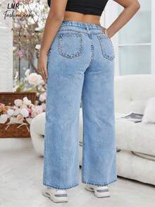 Quần jeans ống đứng dáng suông kiểu Y2K dành cho nữ cỡ lớn, chất liệu cotton mài, kiểu dáng rộng rãi thoải mái với chi tiết đinh tán, trang phục đường phố đa năng cho những buổi đi chơi hàng ngày. - Rửa trung bình - Xem 6