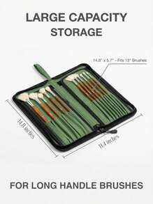 DUGATO Long Canvas Paint Brush Holder Zippered 5.7x14.8 Inch, Premium Art Case For Brushes Long Handle Up To 13" Length, 15 Slots Storage For Artist (Brush Not Included) - Green - ColorC - 查看 2