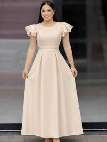 Elegant Midi Long Summer Dress For Women, Wedding/Party, Blue/Yellow Clothing For Women - Màu be - Xem 3
