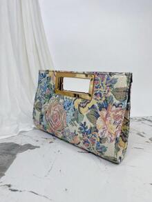 Vintage Chinese Style Embroidered Evening Bag, Oil Painting Jacquard, Floral Embroidery, Suitable For Cheongsam, Wedding, Party, Celebration, Birthday, Banquet, Matching Bridal Gown, Formal Dress, Best Holiday Gift For Women - Yellow - View 8