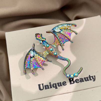 1pc Women's Fashion Enamel Rhinestone Western Dragon Brooch, Exquisite 3D Dragon Versatile Accessory