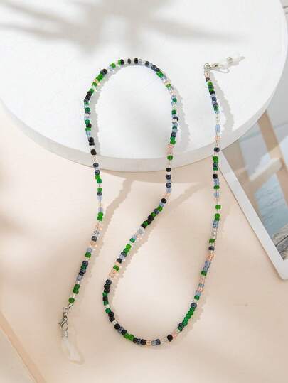 1pc Fashionable Colorful Crystal Beaded Eyeglass Chain, Women's Stylish Anti-Drop Eyeglass Lanyard, Solid Color Bohemian