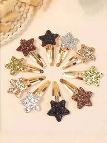 24个/套闪亮星星发夹，精心制作，缀以闪耀亮片，在阳光下熠熠生辉。耐用的金色发夹可轻松固定头发，无论是甜美公主风还是休闲日常造型，都能完美搭配，为您的发型增添活力与浪漫气息，是年轻女孩的理想配饰。 （关键词：发夹、发卡、发夹、女士发饰、头饰、发卡） - 彩色 - 查看 9