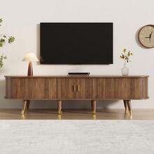 TV Cabinet 69 In With Sliding Door, Walnut Look & Large Storage – Country-Style TV Stand Made Of MDF With Open Shelves, Drawers & Cabinet – Natural Design - Wood + MDF - View 7