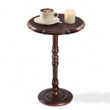 Solid Wood Pedestal Side Table, Round Accent Table With Heavy Base, Easy Assembly Small Tea Table For Living Room - Redwood - View 2