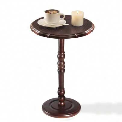 实木底座边桌，圆形装饰桌，带厚重底座，易于组装，客厅小茶几